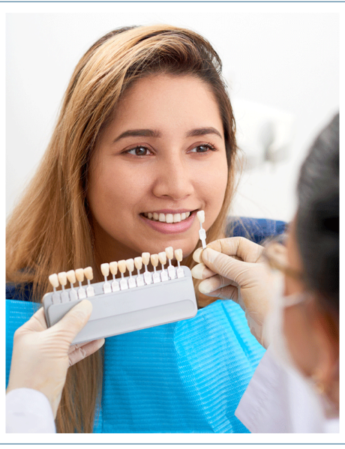 dentist compares veneer options against woman's current smile