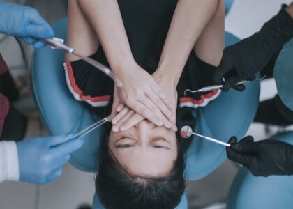 Patient with dental anxiety at the dentist