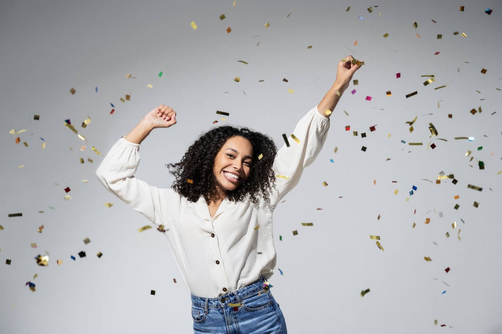 A woman celebrating